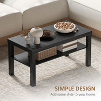 2 Tier Coffee Table, Rectangular Center Table with Storage Shelf for Living Room, Home Office, Black