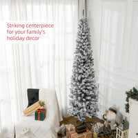 7.5ft Flocked Christmas Tree, Pencil Christmas Tree with Realistic Branch Tips, Folding Metal Stand, Black