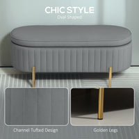 Upholstered Bedroom Bench, Channel Tufted Ottoman Bench with Thick Padding and Metal Legs, Grey