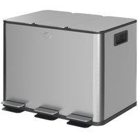 Garbage Bin, Soft-Close Trash Can with Foot Pedal, 3x5 Gallon (3x20 L) Garbage Can with Removable Inner Buckets, Silver