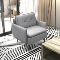Accent Chair, Upholstered Armchair with Tufted Back Cushion and Steel Legs for Living Room, Bedroom, Grey