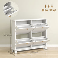 Modern Shoe Storage Cabinet, Narrow Shoe Cabinet with 4 Flip Drawers, Adjustable Shelves, 5 Legs for Entryway, White