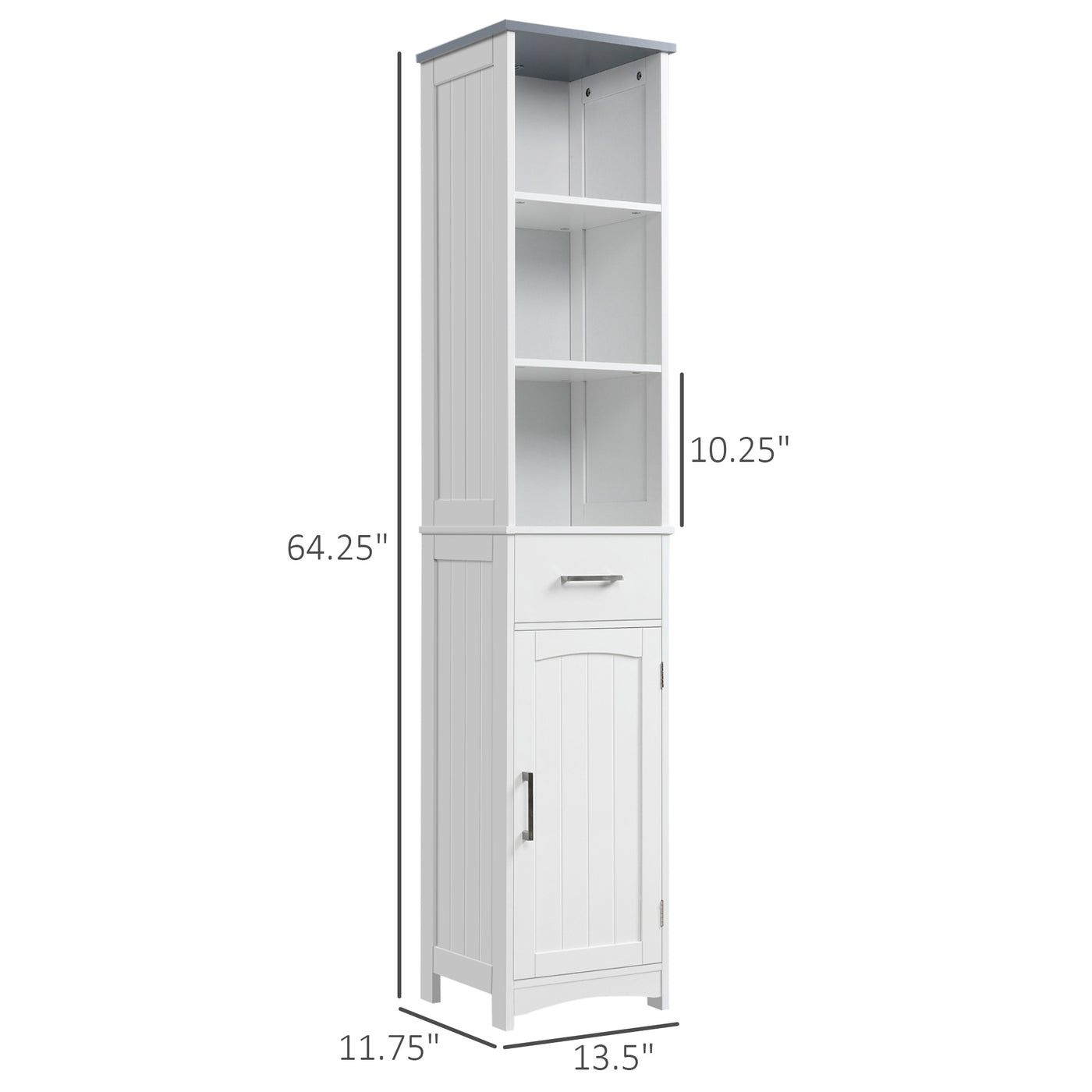 Tall Bathroom Storage Cabinet, Slim Bathroom Cabinet with 3 Tier Shelf, Drawer, Door, Freestanding Linen Tower, White