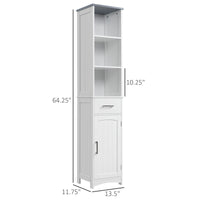 Tall Bathroom Storage Cabinet, Slim Bathroom Cabinet with 3 Tier Shelf, Drawer, Door, Freestanding Linen Tower, White