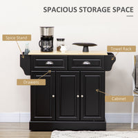 Kitchen Island with Storage Rolling Kitchen Serving Cart with Rubber Wood Top Towel Rack Storage Drawer Cabinet, Black