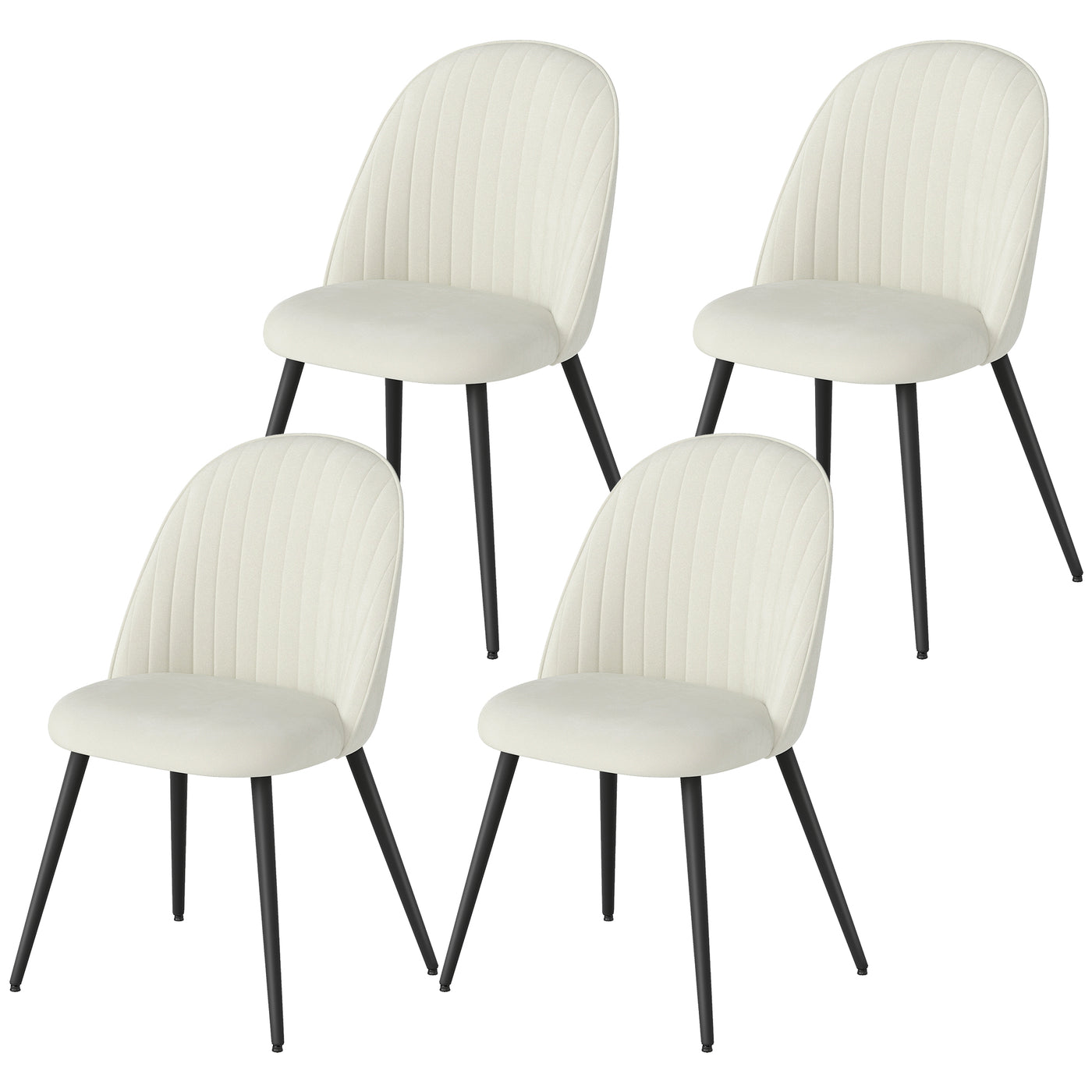 Set of 4 Modern Dining Chairs, Velvet Upholstered Kitchen Chairs with Steel Legs for Living Room, Cream White