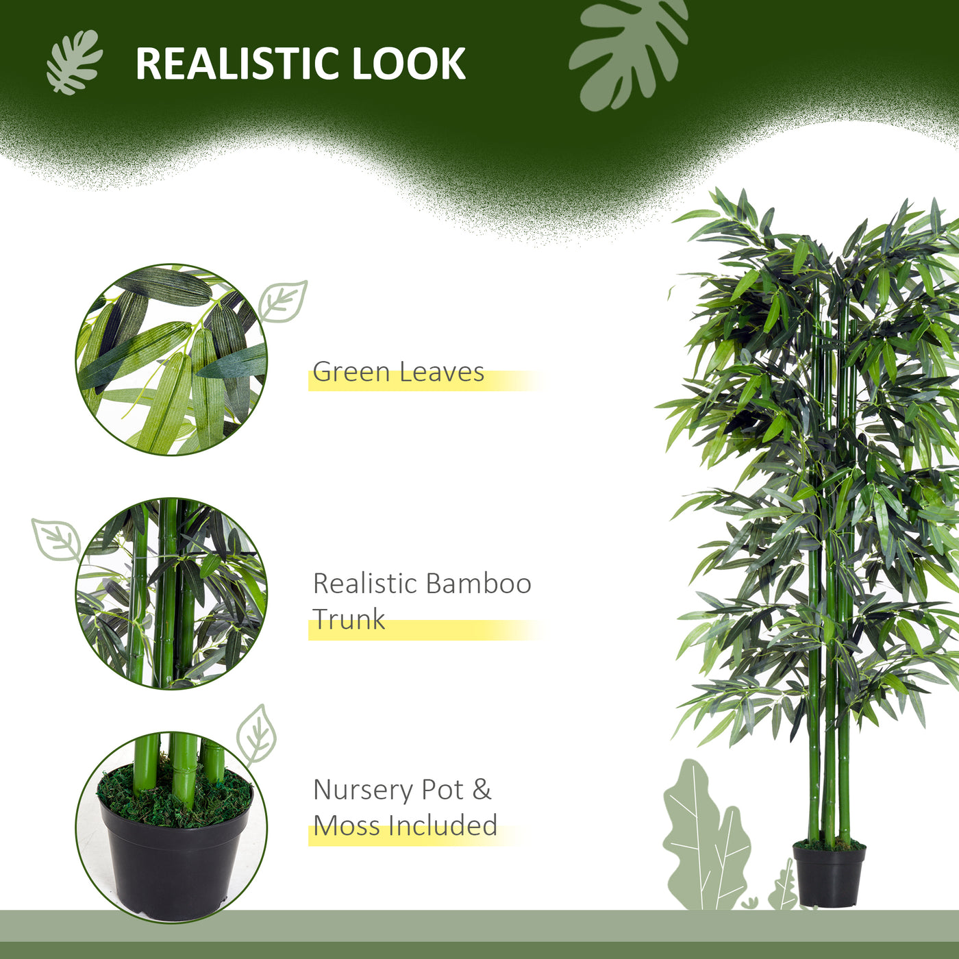 Set of 2 6FT Artificial Bamboo Tree Fake Decorative Plant with Nursery Pot for Indoor Outdoor Décor