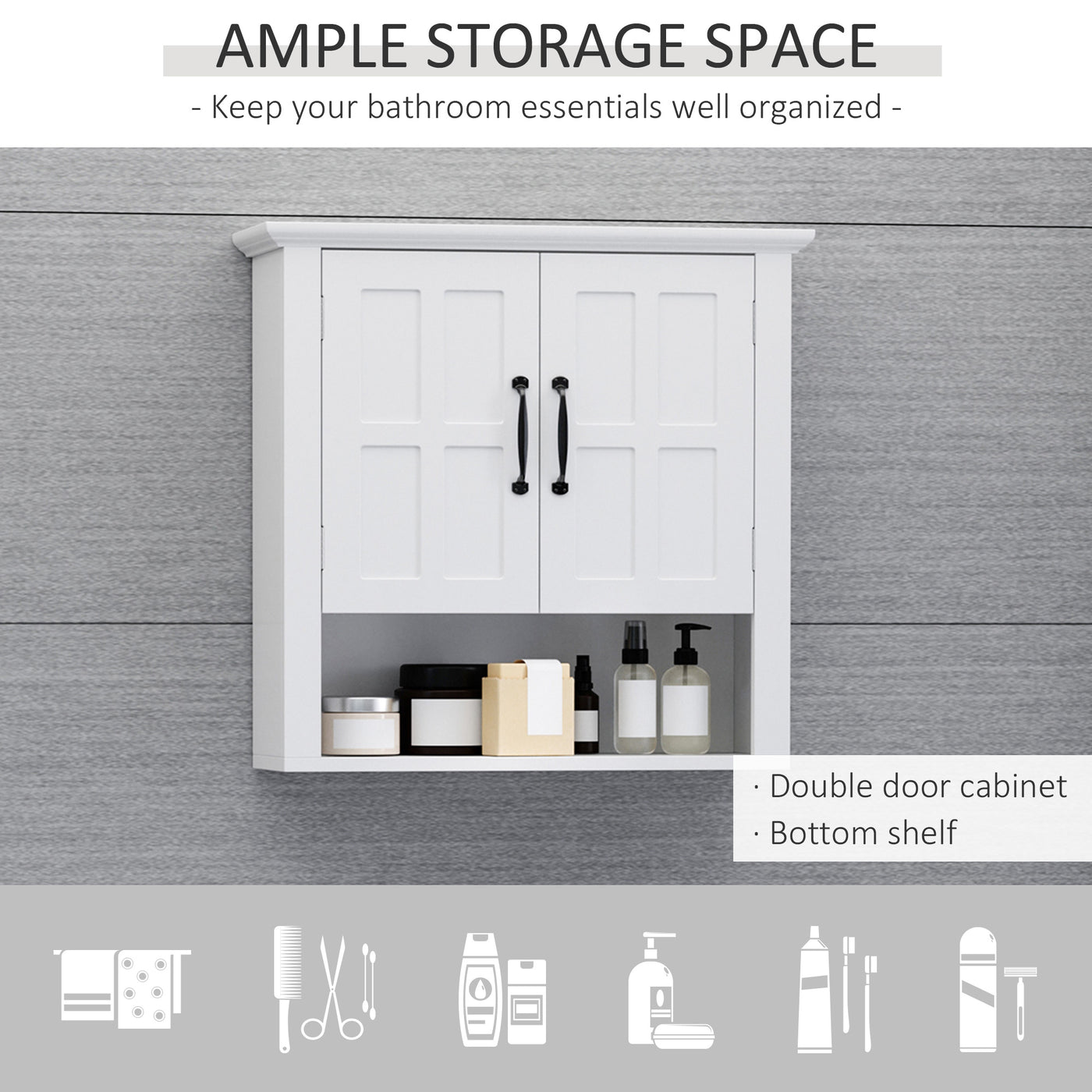 Wall Mount Bathroom Cabinet, Storage Organizer Kitchen Cupboard with 2 Doors and Adjustable Shelf White
