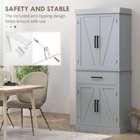 72" Farmhouse Kitchen Cabinet, Kitchen Pantry Cabinet with 4 Barn Doors, Drawer, Adjustable Shelves, Grey