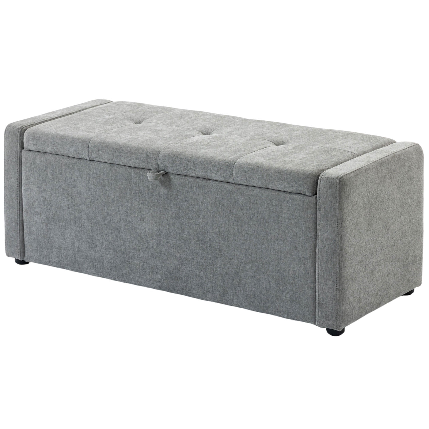 Storage Ottoman Bench, Linen-Look Fabric Upholstered Ottoman with Storage, Wide Padded Seat, Light Grey
