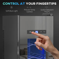Wine Fridge, 12 Bottle, Under Counter Drinks Beer Wine Cooler with Glass Door, LED Light, Temperature Control