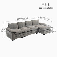 Sofa Couch with Chaise Lounge, Chenille L-shaped Couch with Double-layer Seat Cushion for Living Room, Grey