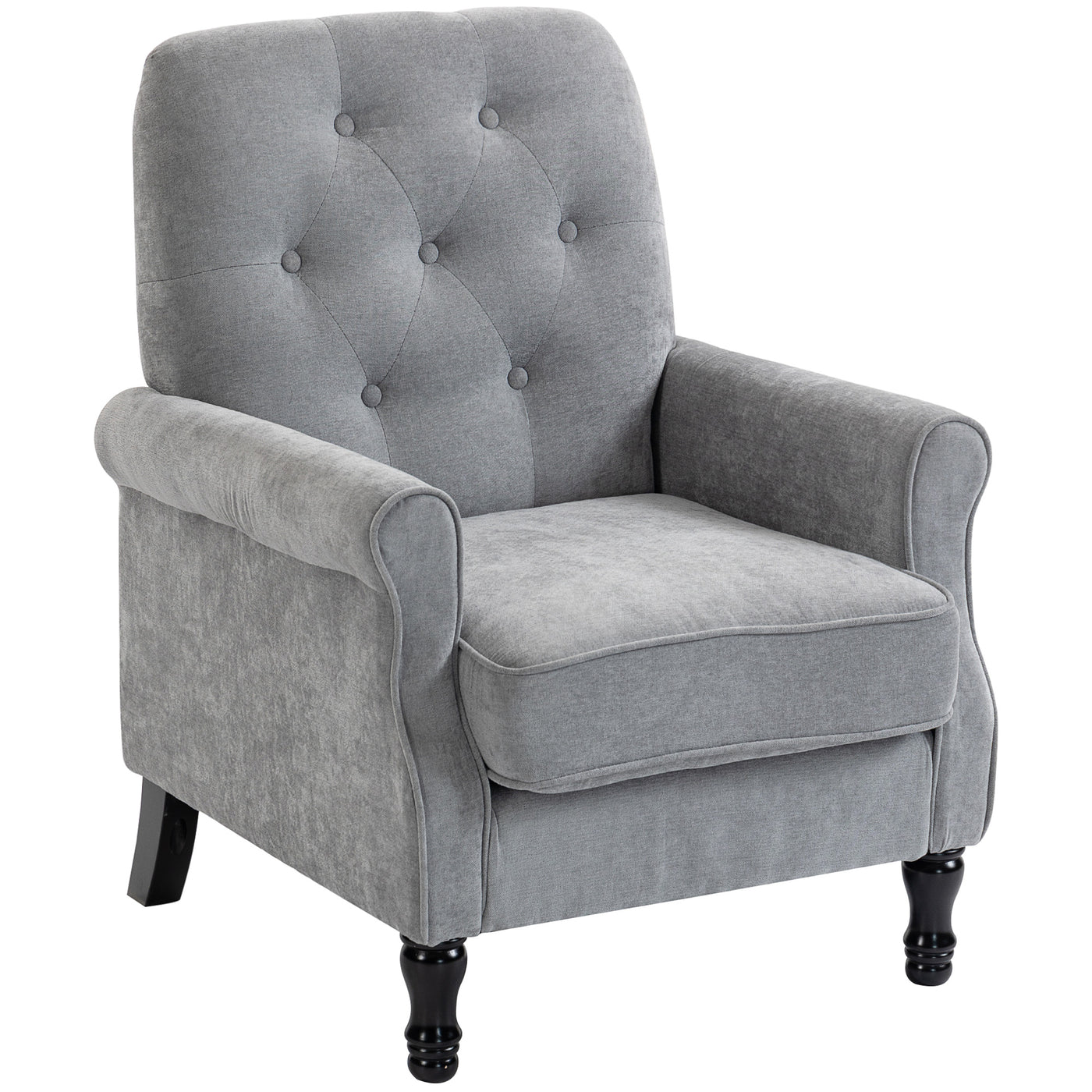 Accent Chair, Mid-Century Modern Armchair with Thick Padded Seat, Spring Cushion, Solid Wood Legs, Grey
