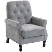 Accent Chair, Mid-Century Modern Armchair with Thick Padded Seat, Spring Cushion, Solid Wood Legs, Grey