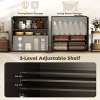Sideboard Buffet Cabinet, 30.7" Kitchen Cabinet with Soft-Close Door and Adjustable Shelves, Distressed Black Grey