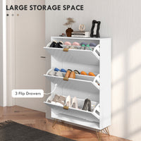 Modern Shoe Storage Cabinet with 3 Flip Drawers for 18 Pairs, Narrow Shoe Organizer for Entryway, Hallway, White
