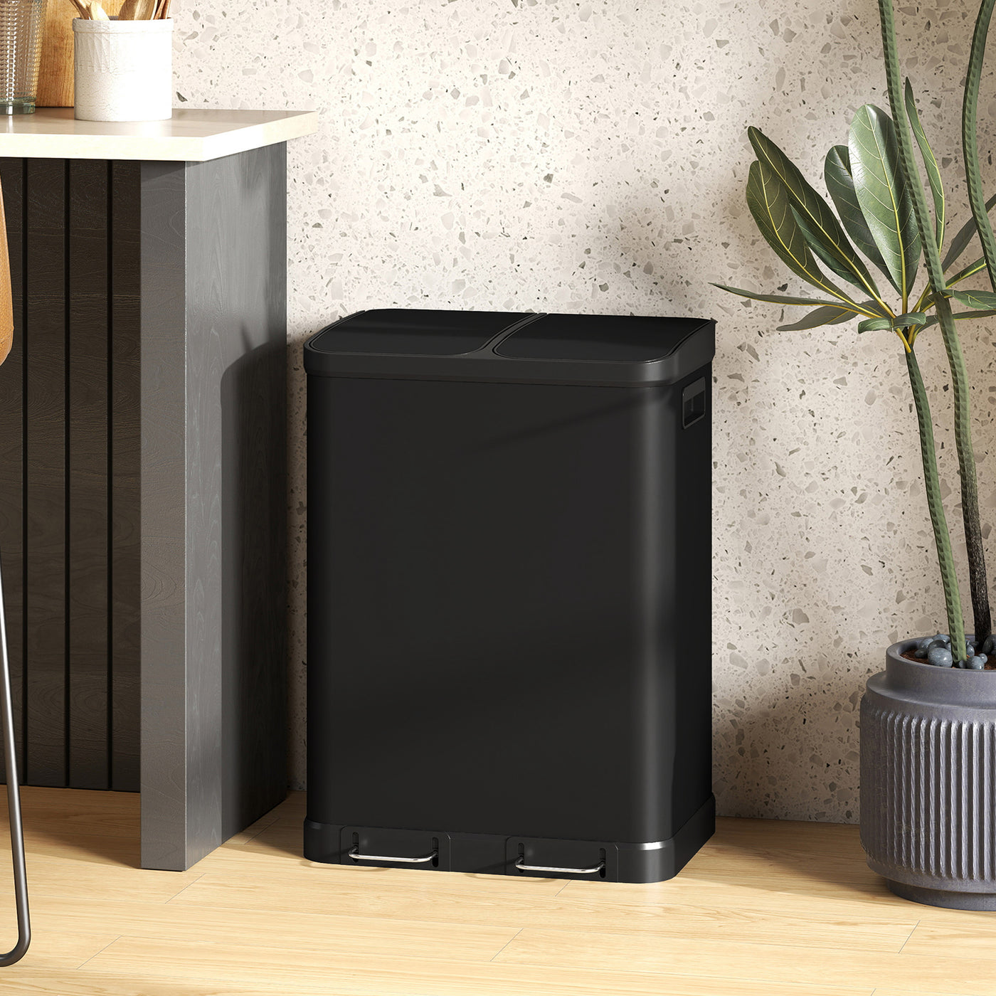 Kitchen Garbage Bin, 2 x 7.9 Gal (2 x 30 L) Trash Can, Soft-Close Garbage Can with Removable Inner Buckets, Black