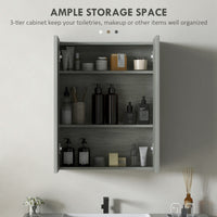 Wall Mount Mirrored Medicine Cabinet, Bathroom Mirror Cabinet with Adjustable Shelf, Double Soft Closing Doors, Grey