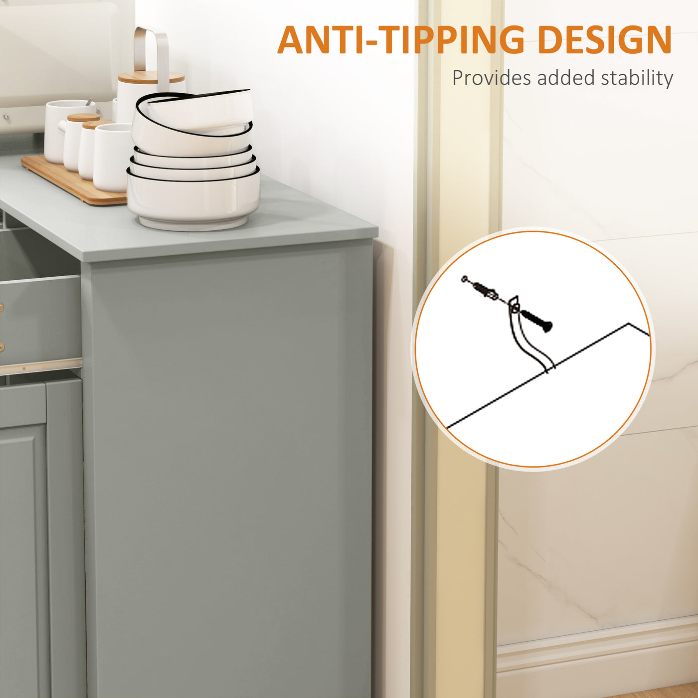 Modern Sideboard Cabinet, Buffet Cabinet with 2 Drawers and Adjustable Shelves, Buffets Tables for Dining Room, Grey