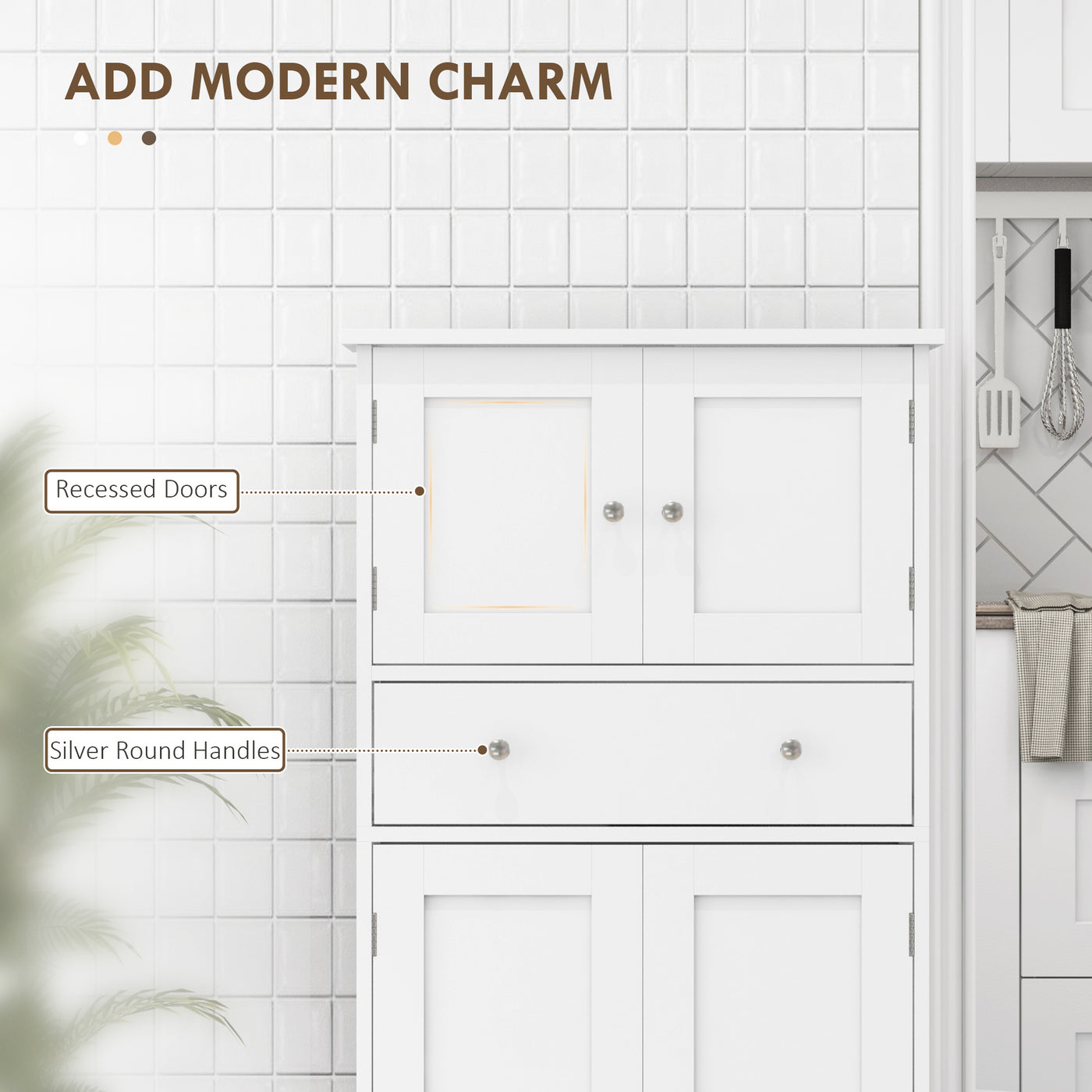 50.5" Kitchen Storage Cabinet, Modern Kitchen Pantry Cabinet with 4 Doors, Drawer, Adjustable Shelf, White
