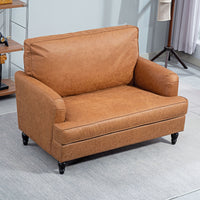 Modern Accent Chair, Leathaire Armchair with Turned Legs and Wide Seat, Comfy Chair for Living Room, Brown