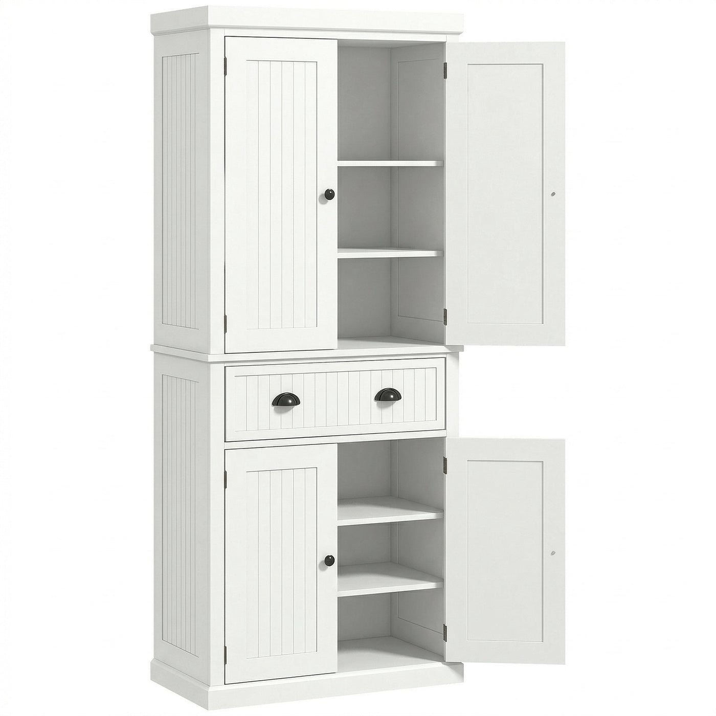 72" Kitchen Pantry, Freestanding Storage Cabinet with Drawer, Doors, Cream White