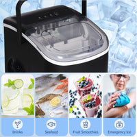 Portable Ice Maker Countertop with Handle, Self Cleaning Ice Maker Machine with Scoop and Basket, 26lbs/24Hrs, Black