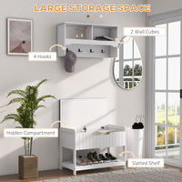 Wall Mounted Coat Rack with Shoe Storage Bench, Hall Tree and Bench, Clothes Hanger Rack with Shelves for Hallway White