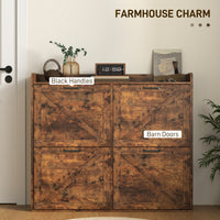 Narrow Shoe Storage Cabinet with 4 Flip Drawers, Adjustable Shelves, 16 Pair Farmhouse Shoe Cabinet, Rustic Brown