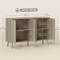 Buffet Cabinet with Storage, Modern Fluted Sideboard with Adjustable Shelves for Dining Room Living Room, Light Grey