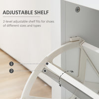High Gloss Shoe Cabinet with 2 Flip Drawers and Adjustable Shelves, Narrow Shoe Storage Cabinet with Glass Top, White