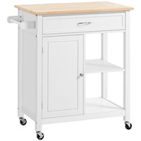 Rolling Kitchen Cart with Wood Top and Drawer, Kitchen Island on Wheels for Dining Room, White