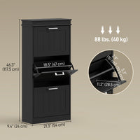 Slim Shoe Cabinet with 3 Flip Drawers and Adjustable Shelves, Narrow Shoe Cabinet for 15 Pairs of Shoes, Black