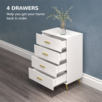 4 Drawer Cabinet, Drawer Chest for Bedroom, Chest of Drawers with Aluminium Legs and Gold Handles, White
