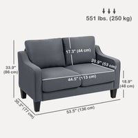 Loveseat Sofa, Modern Couch with Pocket Spring, Linen Upholstered, Thick Padded, Charcoal Grey
