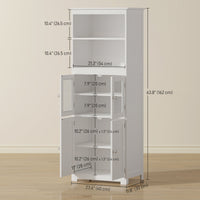 63" Small Buffet with Hutch, 4-Door Kitchen Pantry, Freestanding Storage Cabinet with Adjustable Shelf for Dining Room, Living Room, White