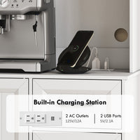 71" Pantry Cabinet with Charging Station, Kitchen Storage Cabinet with Microwave Stand, Adjustable Shelves, White