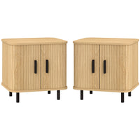 Nightstand Set of 2, Side Table with Shutter Doors, Sofa End Table with Steel Frame, for Bedroom, Living Room, Oak