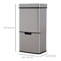Sensor Trash Can, 19 Gallon Stainless Steel Kitchen Garbage Can with 3 Compartments, Removable Inner Buckets, Silver