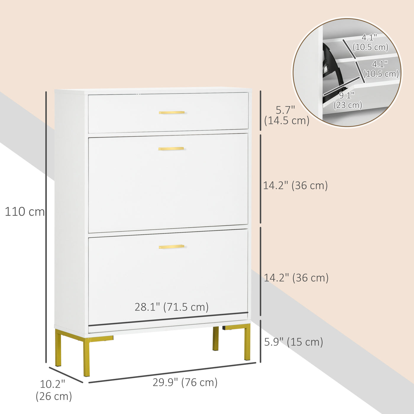 Modern Shoe Cabinet Storage 12 Pair Shoe Organizer with 2 Flip Doors Drawer and Adjustable Shelf White