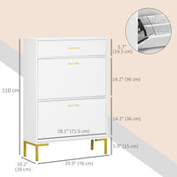 Modern Shoe Cabinet Storage 12 Pair Shoe Organizer with 2 Flip Doors Drawer and Adjustable Shelf White