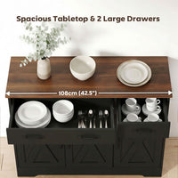 Sideboard Buffet Cabinet, 43" Farmhouse Kitchen Cabinet with 3 Barn Doors, 2 Drawers, 2 Adjustable Shelves, Black