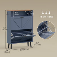 Shoe Storage Cabinet with 2 Flip Drawers, Farmhouse Narrow Shoe Cabinet, Holds Up to 16 Pairs, Blue