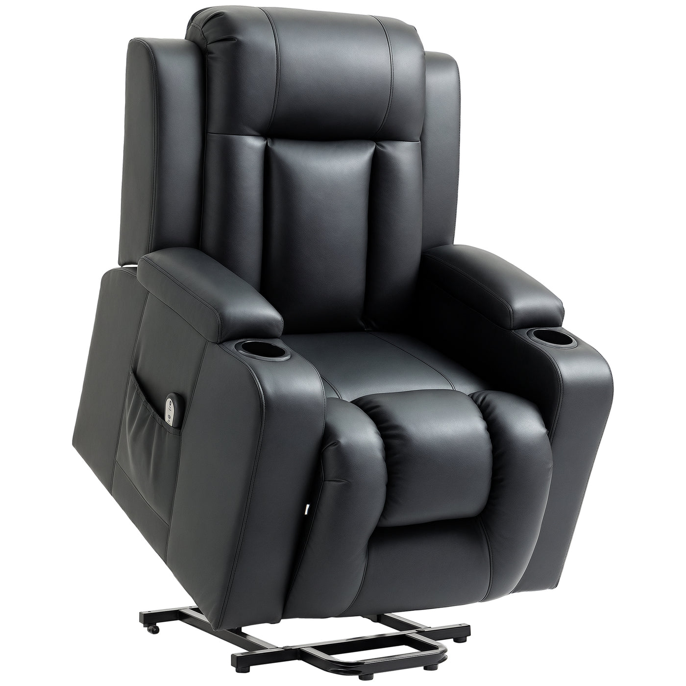 Power Lift Recliner Chair for Elderly, PU Leather Electric Recliner Chair with Footrest, Remote Control, Side Pockets and Cup Holders for Living Room, Black