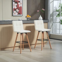 Modern Bar Stools Set of 2, 38" Upholstered Kitchen Island Stool with Solid Wood Legs, White