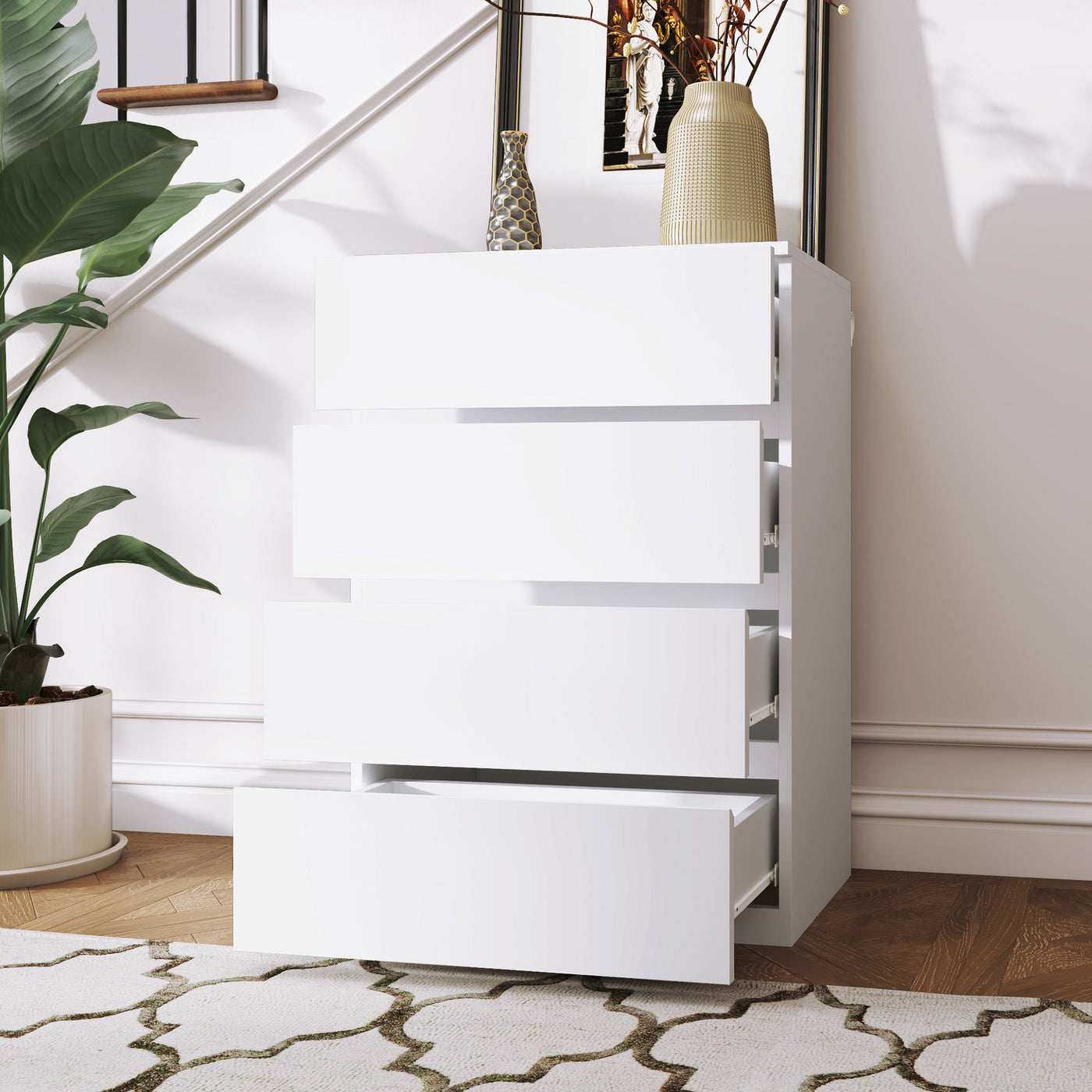 4 Drawer Chest Storage Cupboard Freestanding Drawer Unit, White
