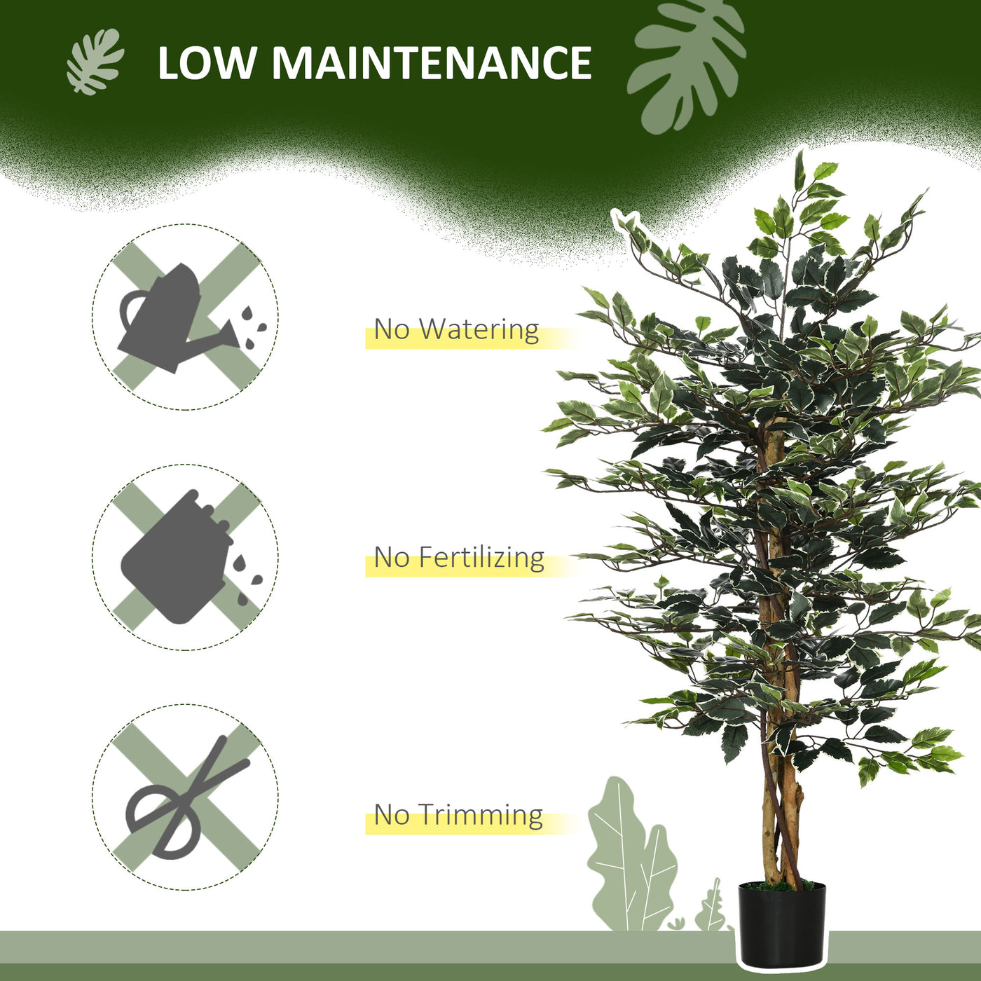 4.3FT Artificial Ficus Tree, Fake Tree with Leaves, Faux Plant in Nursery Pot for Indoor Decoration