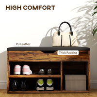 Shoe Bench Entryway Storage Rack with Padded Cushion, Hidden Storage for Hallway, Living Room, Rustic Brown