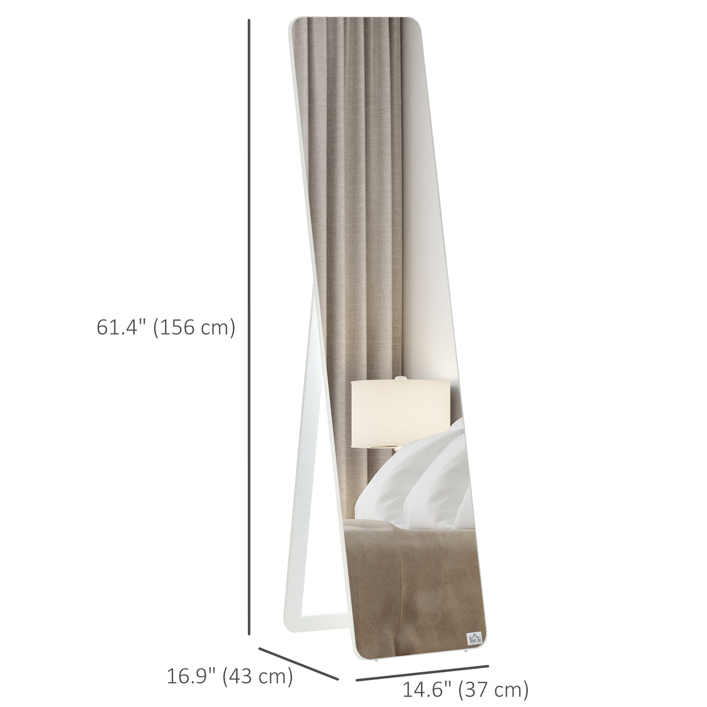 Full Length Mirror for Bedroom, Free Standing Dressing Mirror, Wall Mirror with Wood Frame, 15" x 61", White