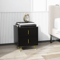Bedside Table, Modern Nightstand with 2 Drawers, Side End Table with Metal Legs for Living Room, Bedroom, Black